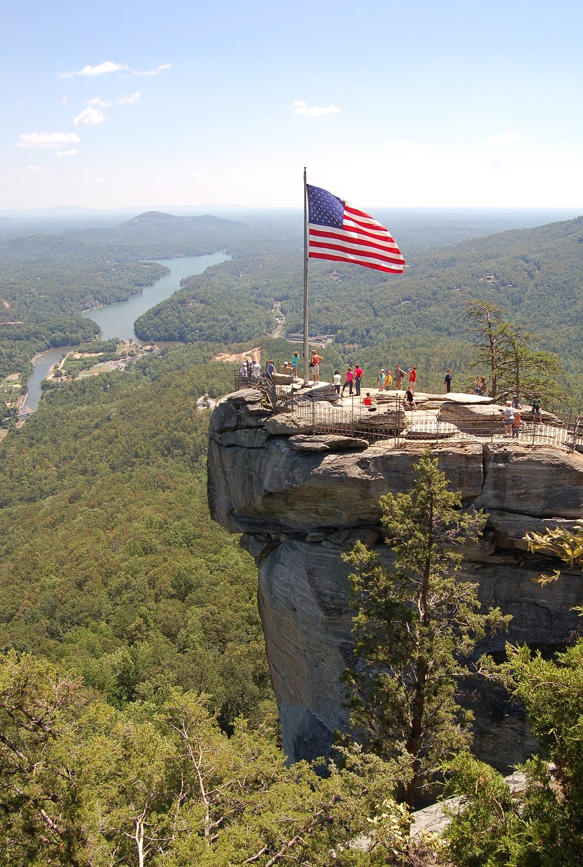 Chimney Rock rock formation overlooking Lake Lure