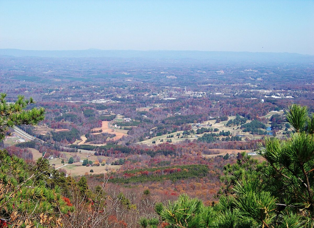 Pilot Mountain rising above the surrounding farmland