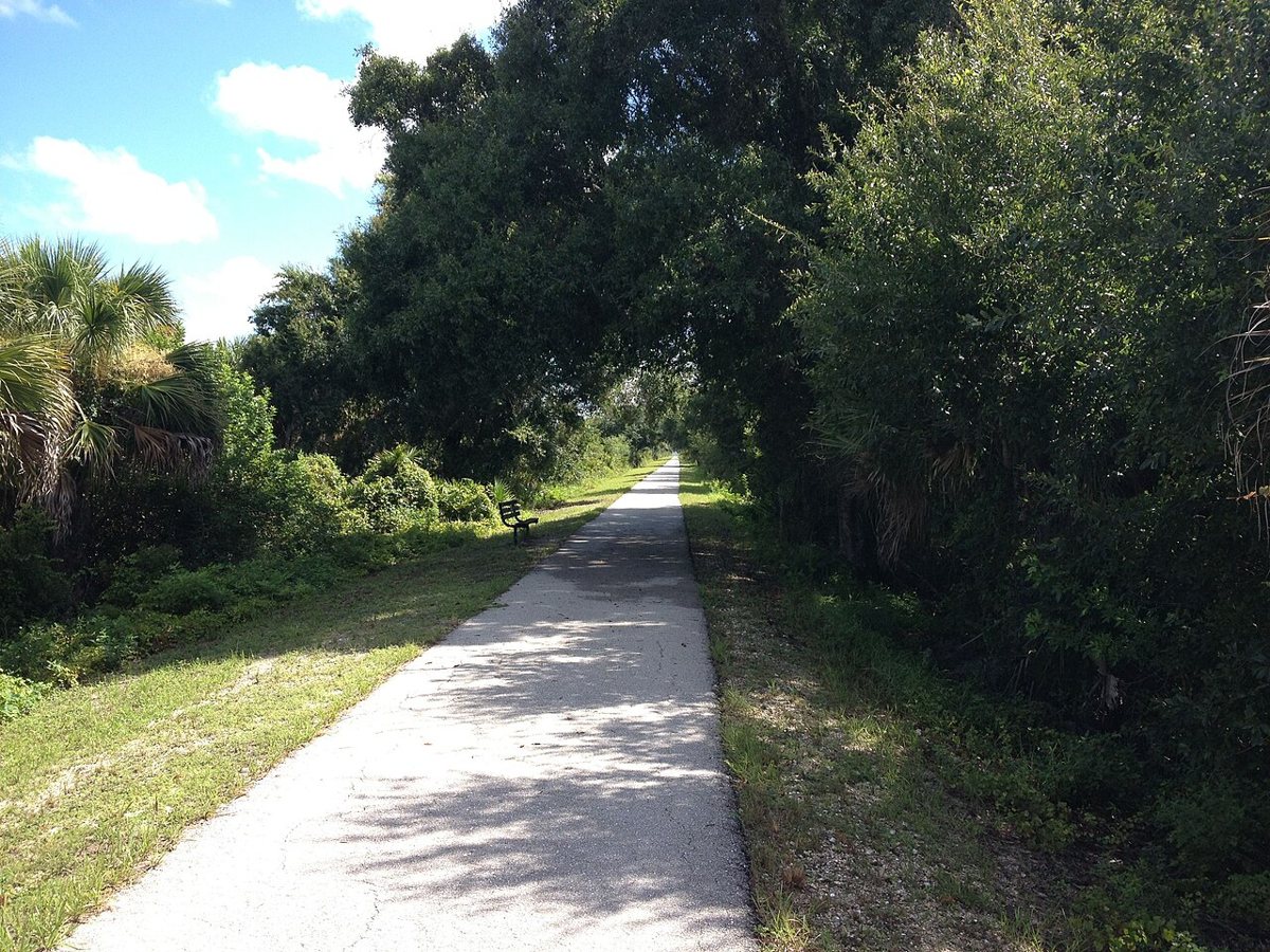Pedestrians and cyclists on the Charlotte Rail Trail beneath the light rail tracks